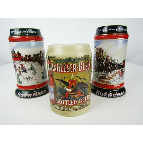 Anheuser Busch Budweiser Holiday Christmas Beer Steins Clydesdales Lot of 3 - Picture 3 of 6